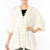 Open-Front Cape With Pom Faux Fur Trim