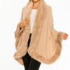 Camel Faux Fur Trim Open-Front Cape Wrap