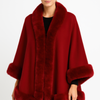 Faux Fur Trim Open-Front Cape Jacket