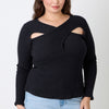 Plus Size Black Ribbed Cutout Long Sleeve Top