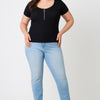 Plus Size Zip Front Fitted Stretch Top