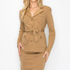 LS Belted Button Up Jacket & Pencil Skirt Set