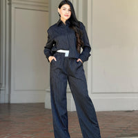 Striped Set With Double Waistband Pants And Top