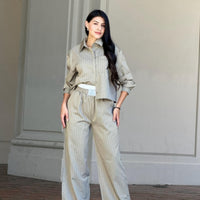 Striped Set With Double Waistband Pants And Top