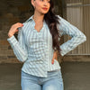 Stripe Asymmetric Button-down Detail Ls Blouse