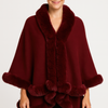 Crimson Elegance Faux Fur Trim Cape