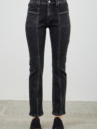 Mid Rise Slim Straight In Black Acid, slim straight jeans in black acid wash, flattering mid rise fit.