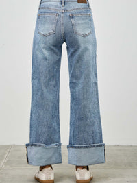 Mid Rise Cuffed Jeans With Stretch displayed from the back, showing the cuffed hem and flattering fit.