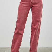 High Rise Slim Wide Straight jeans in red, featuring a modern silhouette and classic ankle-length cut.