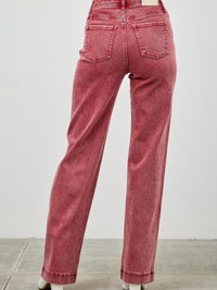 High Rise Slim Wide Straight jeans back view in a soft, stretch-infused fabric with a flattering fit.