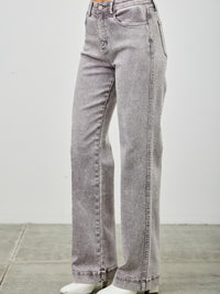 High Rise Slim Wide Straight jeans in grey with high-rise waist and straight leg styling.