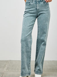 High Rise Slim Wide Straight jeans featuring a comfortable high-rise waist and straight leg cut.