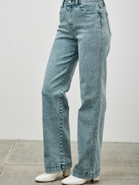 High Rise Slim Wide Straight jeans shown in a modern ankle-length cut with a flattering high-rise fit.