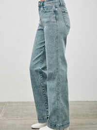 High Rise Slim Wide Straight jeans in light wash with straight leg and high-rise waist, perfect for everyday wear.