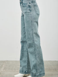 High Rise Slim Wide Straight jeans in light wash with a modern fit and ankle-length cut.