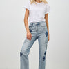 High Rise Star & Heart Patched Dad Jean W/stretch