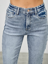 High Rise Kick Flare With Rhinestone showing front view of high-rise fit and subtle embellishments.