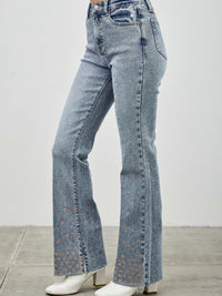 High Rise Kick Flare With Rhinestone featuring subtle rhinestone embellishments and a flattering high-rise waist.