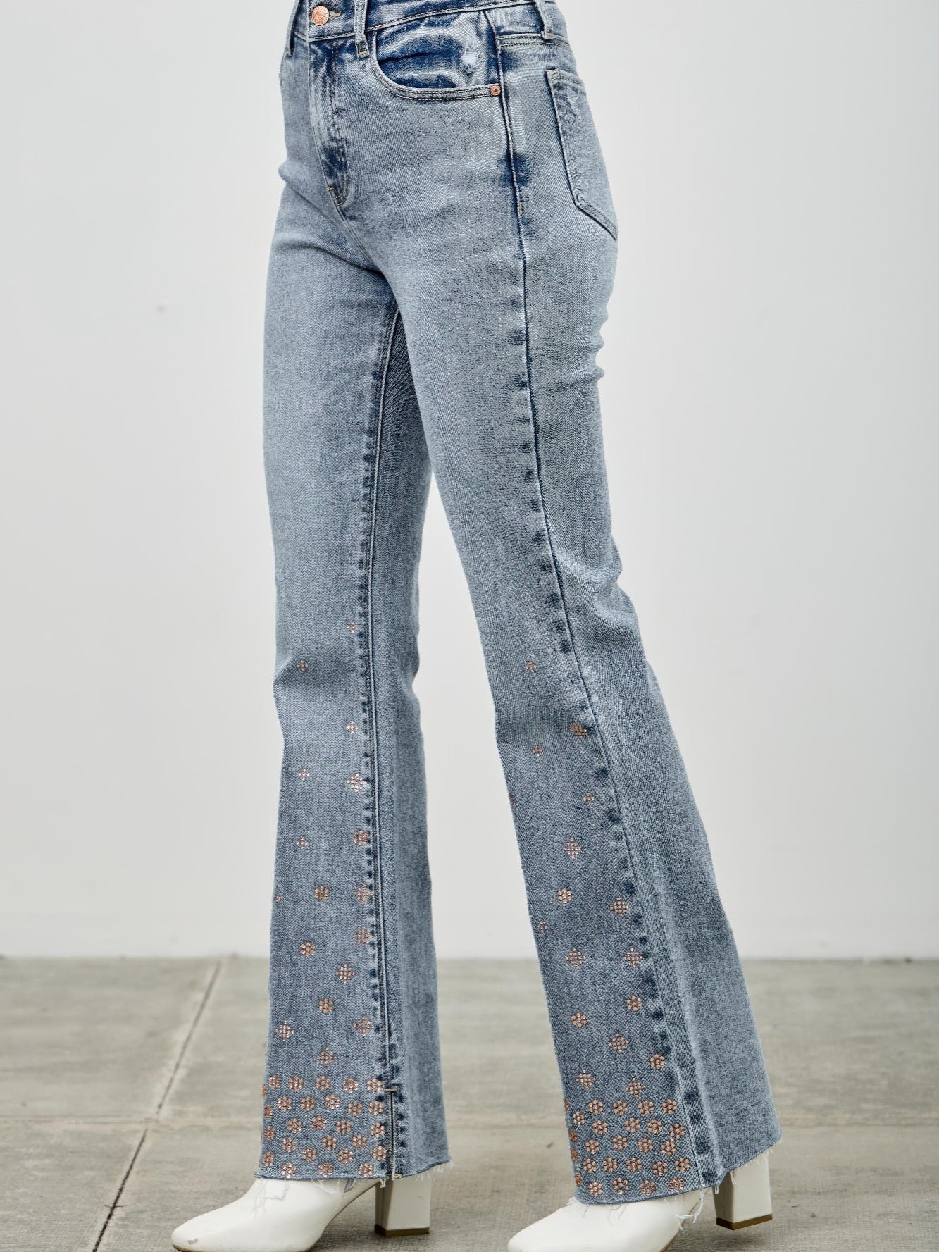 High Rise Kick Flare With Rhinestone featuring rhinestone embellishments and a flattering silhouette.