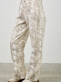 High Rise Low Curve Barrel jeans featuring a contemporary silhouette and eye-catching printed design.