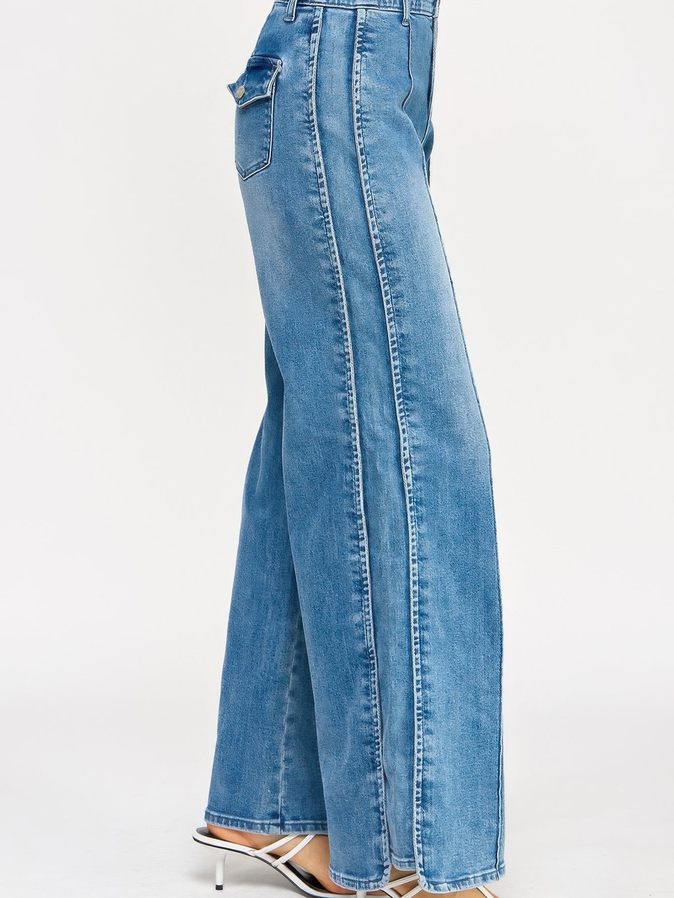 High Rise Wide Leg With Tummy Control - stylish wide leg jeans showcasing a flattering fit and supportive waistband.