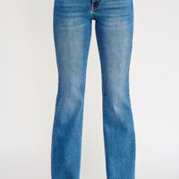Tummy Control Mid Rise Skinny Bootcut jeans in blue designed for comfort and style with a flattering bootcut fit.
