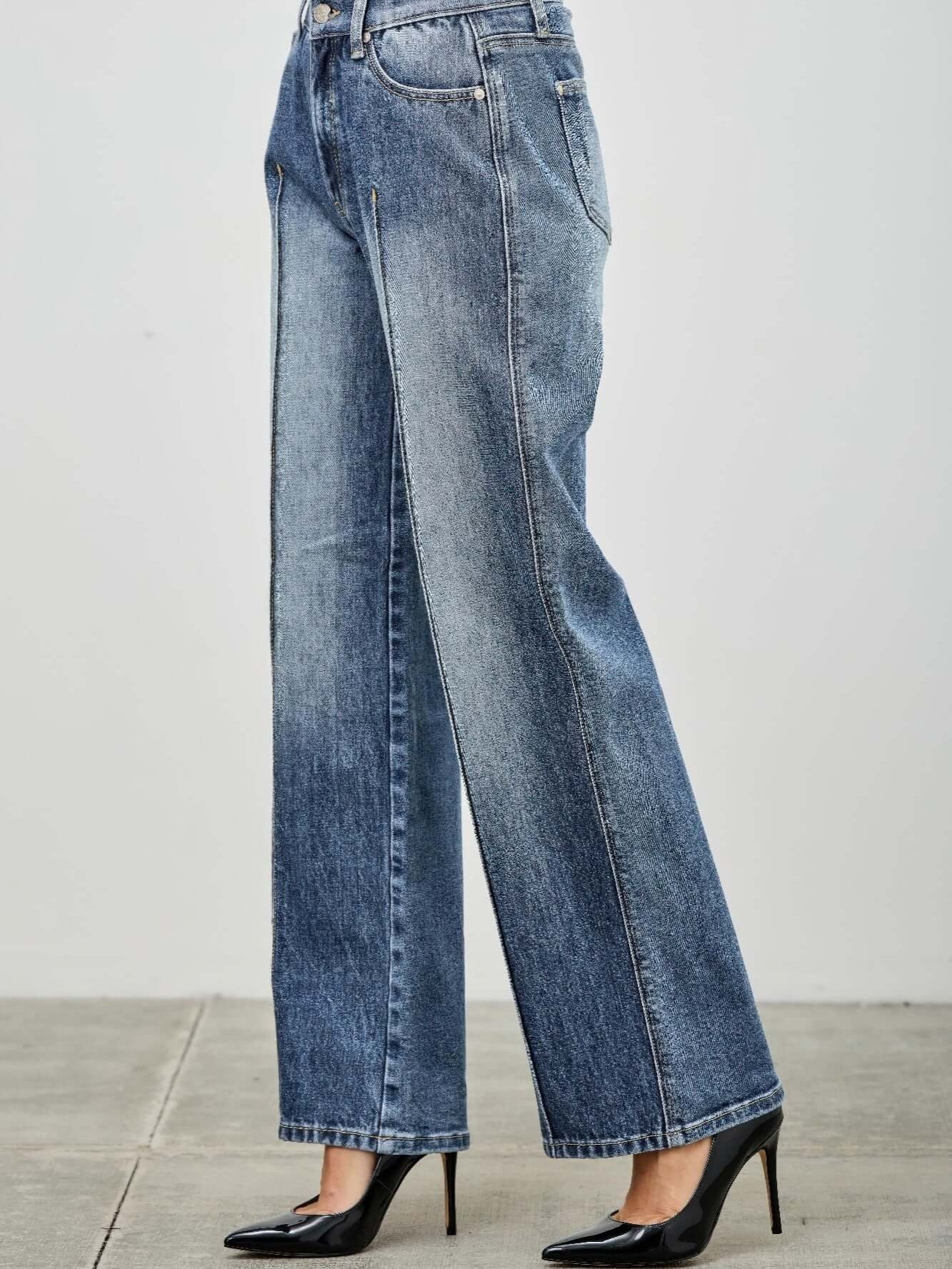 Mid Rise Straight With Pintuck mid rise straight jeans with stylish pintuck detailing and structured fit.