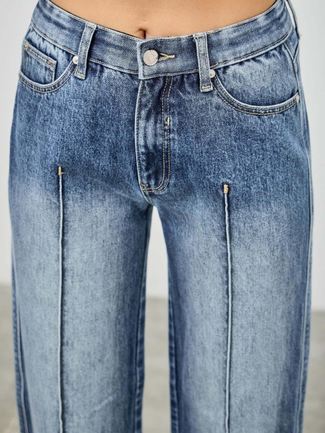 Mid Rise Straight With Pintuck jeans featuring refined pintuck detailing and a mid-rise waist for a structured look.