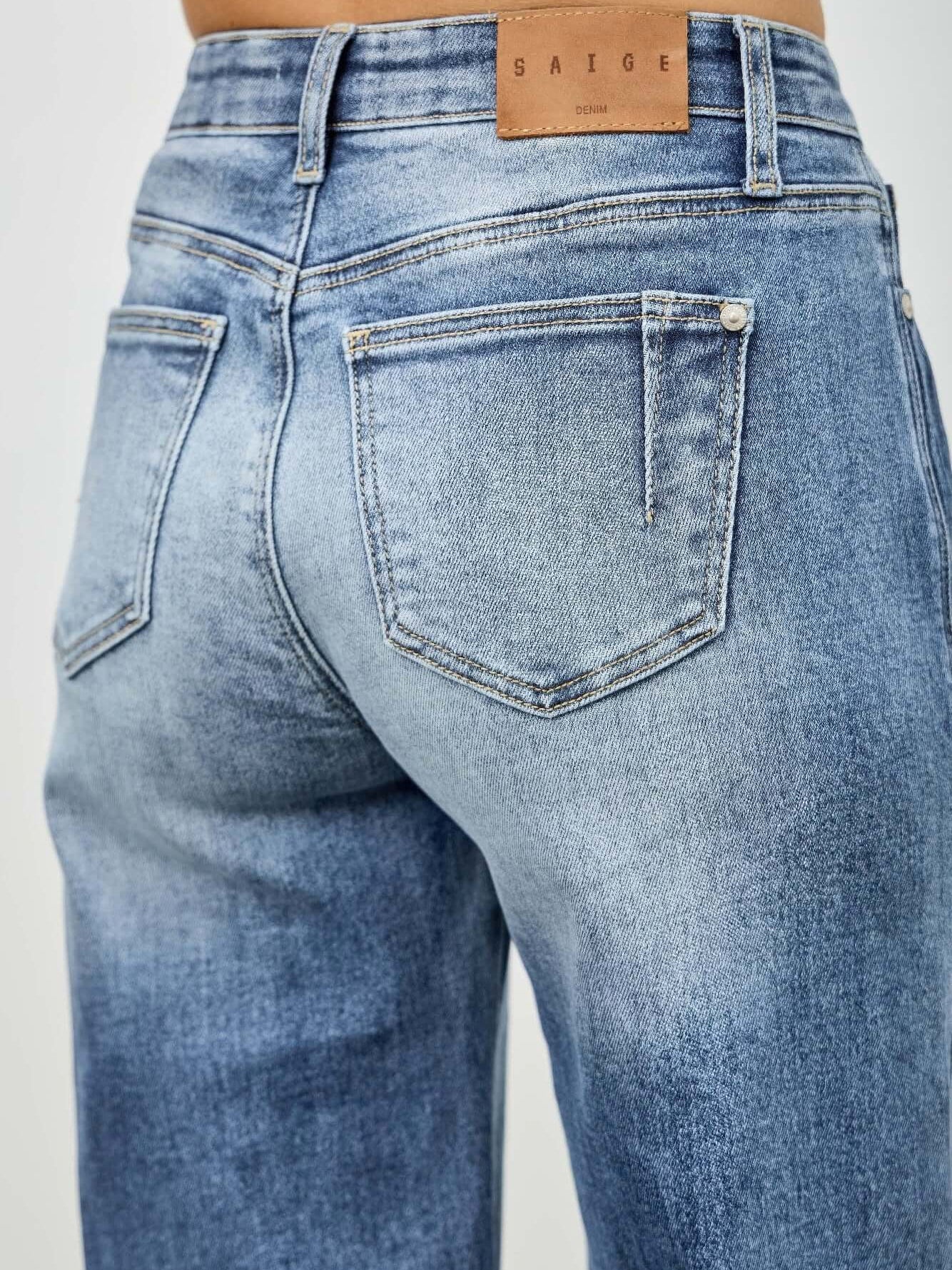 Mid Rise Straight With Pintuck back view showcasing denim detailing and style.