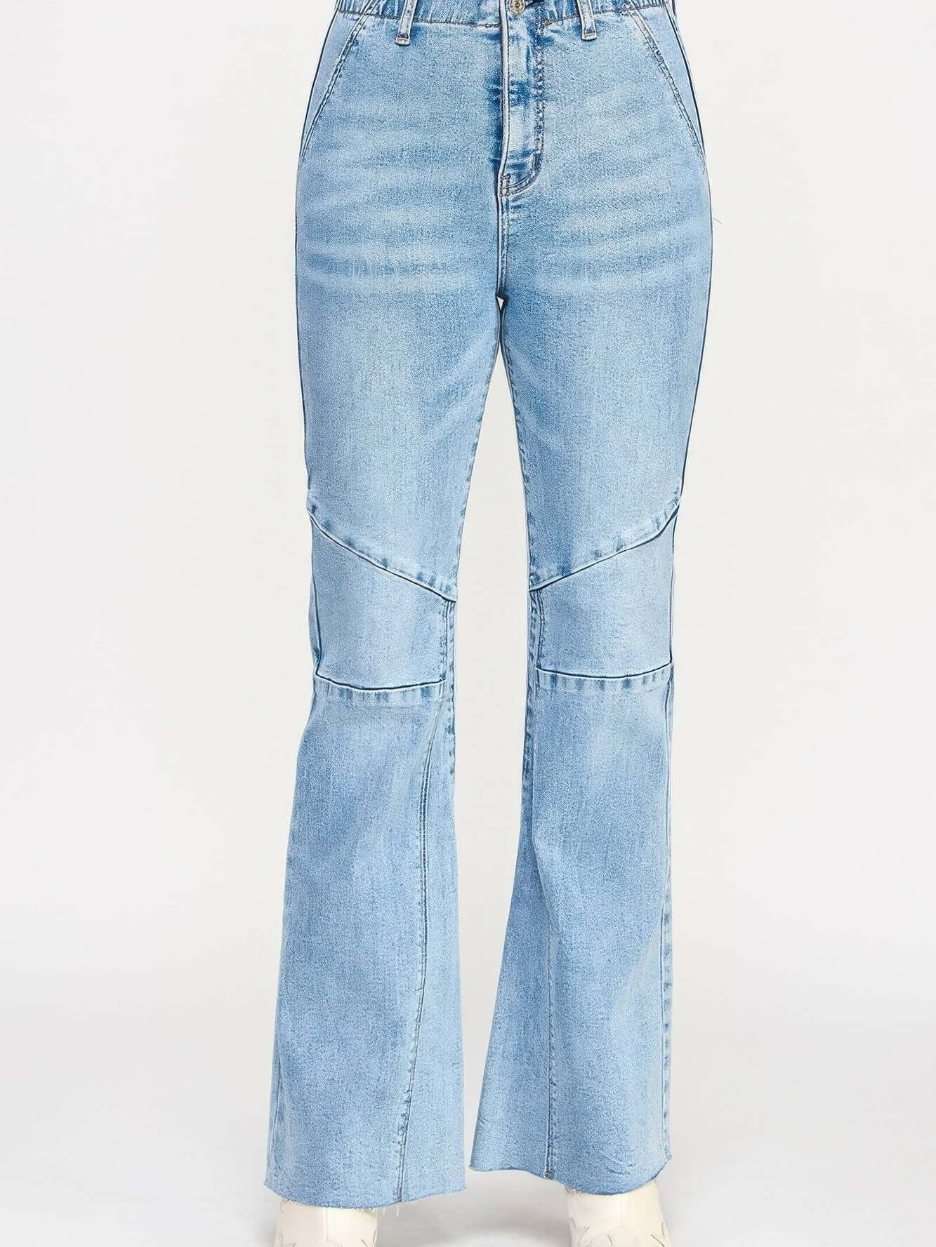 High Rise Flare With Seam Detail jeans featuring elongating seams and a stylish flare.