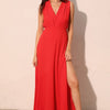 Textured Solid V-neck Maxi Dress