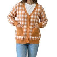 Gingham Cardigan Women's With V Neck And Pockets