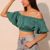 Washed Poly Silk Bubble Sleeve Crop Top