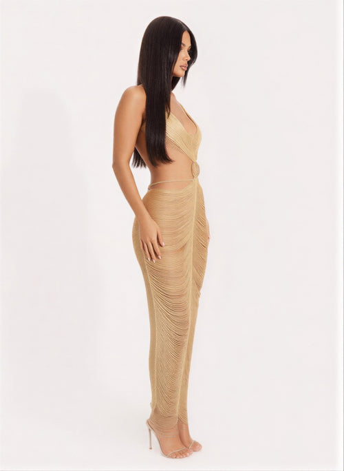 Metallic Cut Open Back Maxi Dress