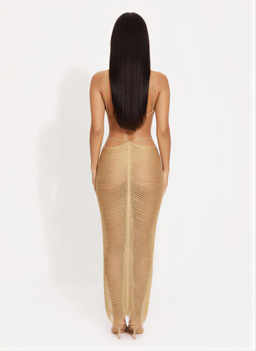 Metallic Cut Open Back Maxi Dress