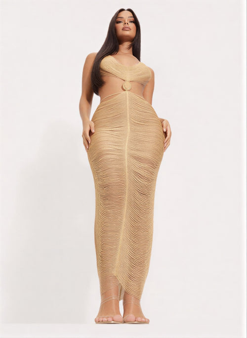 Metallic Cut Open Back Maxi Dress