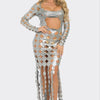 Metallic Sexy Cut Out Maxi Dress