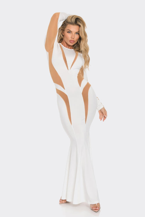 Mesh Cut Out Detail Maxi Dress