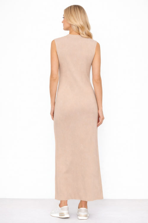 Ribbed Long Dress With Decorative Buttons