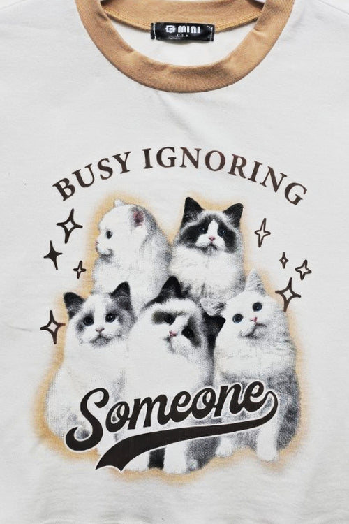 Busy Ignoring With Cats Graphic Ringer Top