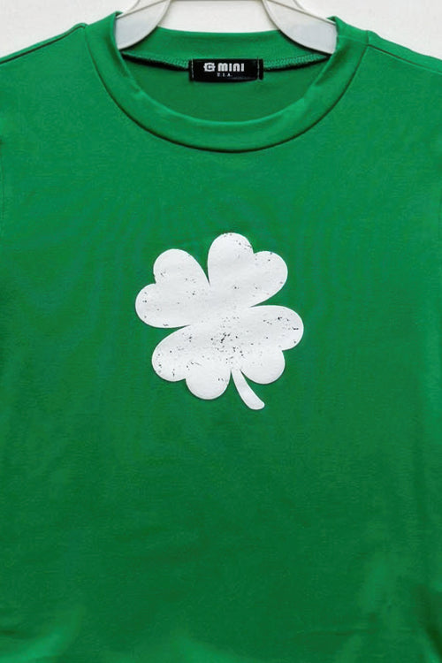 Four Leaf Clover Graphic Print Cotton Top