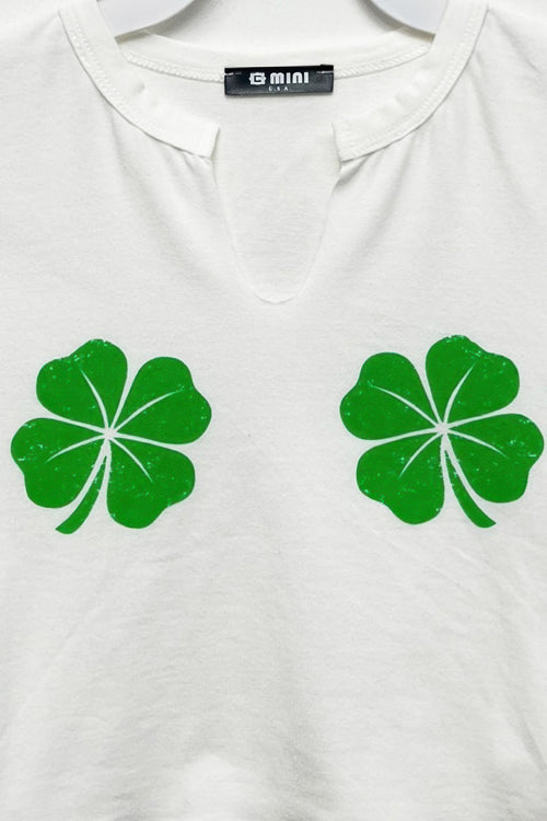 Graphic Short Sleeve Notched Neck Top