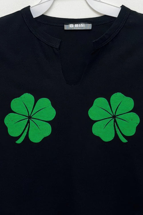 Graphic Short Sleeve Notched Neck Top