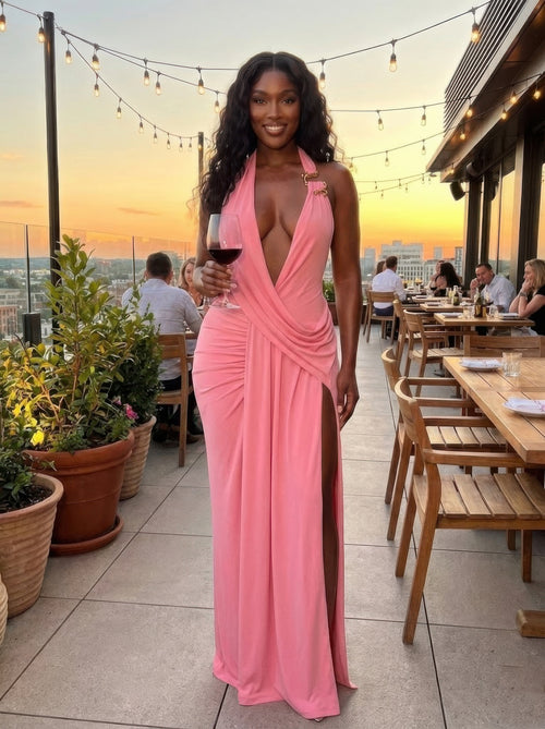 Plunging, Deep V-neckline In A Halter Style