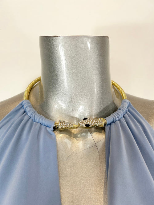 Mini Dress,draped Cowl Neck,necklace