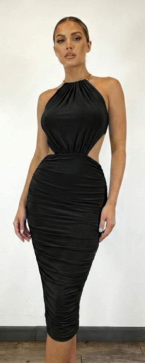 Bodycon Midi Dress, Gold Tone Is Visible At Neck