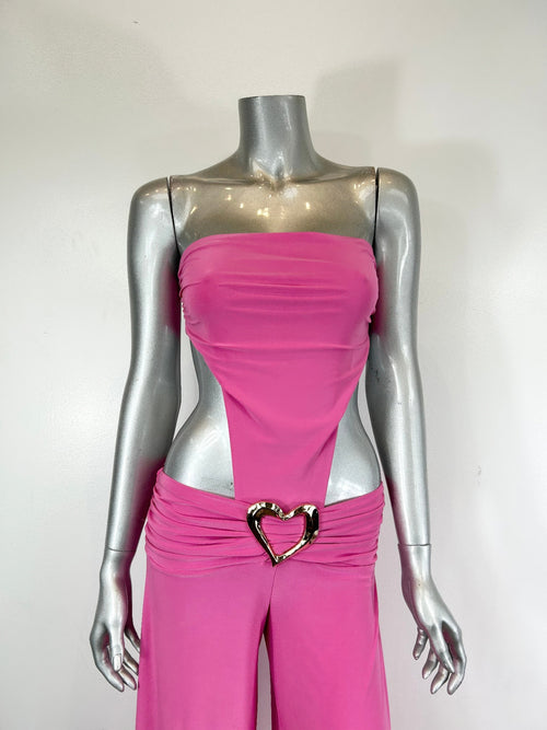 Side Cutouts Gold Heart-shaped Wide-leg Jumpsuit