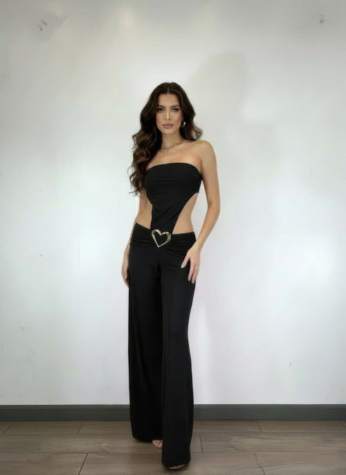 Side Cutouts Gold Heart-shaped Wide-leg Jumpsuit