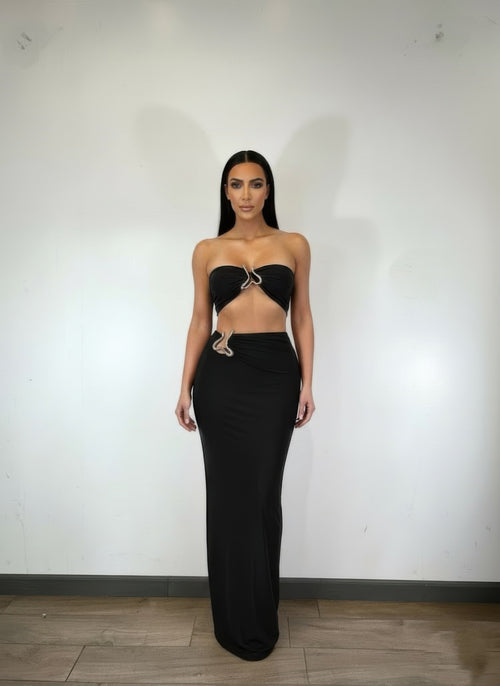 Tube Top Trim Detail Skirt Set