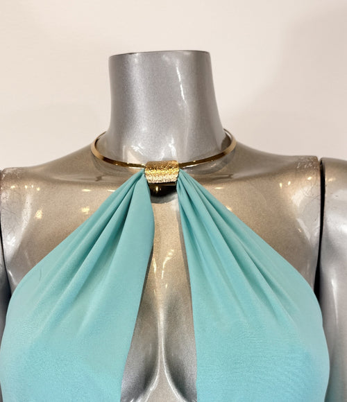 Strapless Necklace Detail Open Back Midi Dress